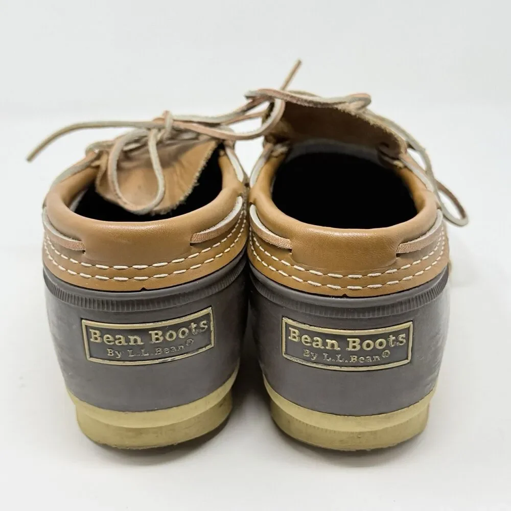 L.L. Bean Duck Boots Low Shoes Mens 10 Wide Brown Leather Rubber Moc Waterproof